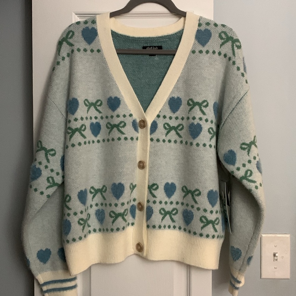 Girlish New Heart Bow Cardigan NWOT